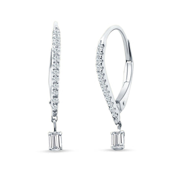 Dangle Hoop Leverback Earrings Round & Baguette CZ 925 Sterling Silver